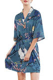 Women's Floral Print Tie Satin Kimono Robe