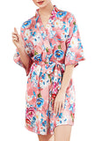 Half Sleeve Self Tie Floral Kimono Robe For Women Baby Pink
