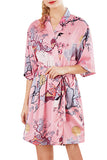 Satin Wrap Sakura Print Half Sleeve Kimono Robe Pink