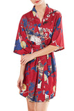 Women's Wrap Half Sleeve Kimono Short Robe With Belt Red