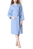 Waffle Pocket Wrap Long Sleeve Spa Robe With Tie Blue