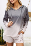 Ombre Hoodie Lounge Sweatshirt Shorts Set Gray