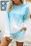 Long Sleeve Hoodie Sweatshirt Shorts Pajama Set Light Blue