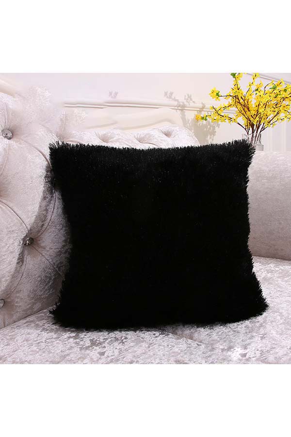 Homey Fluffy Plain Faux Fur Throw Pillow Cover Black 16x16in