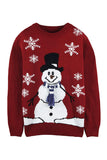 Womens Crew Neck Snowflake Snowman Ugly Christmas Sweater Red