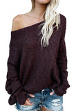 Womens Sexy Off Shoulder Long Sleeve Oversized Pullover Sweater Ruby