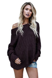 Womens Sexy Off Shoulder Long Sleeve Oversized Pullover Sweater Ruby