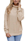Women's 100% Cotton Turtleneck Ribbed Cable Knit Pullover Sweater