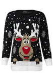 Long Sleeve Snowflake Cute Reindeer Ugly Christmas Sweater Black