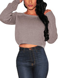 Solid Long Sleeve Crop Top Sweater For Women