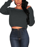 Solid Long Sleeve Crop Top Sweater For Women