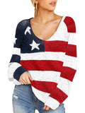 V Neck Star Print Pullover Sweater for Women
