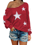 V Neck Star Print Pullover Sweater for Women