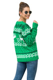 Womens Reindeer Christmas Sweater Long Sleeve Green