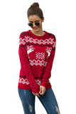 Womens Christmas Reindeer Print Pullover Sweater Red