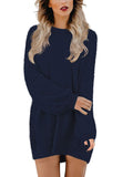 Women's Solid Color Crew Neck Faux Fur Oversized Pullovers Long SLeeve Mini Sweater Dress