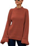 Bell Sleeve Knitted Pullover Sweater Coffee