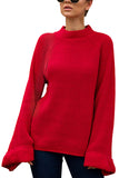 Bell Sleeve Solid Jumper Sweater Red