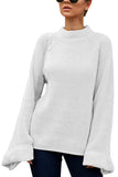 Solid Pullover Sweater Bell Sleeve White