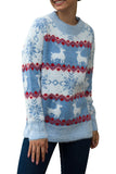 Crew Neck Reindeer Christmas Sweater Light Blue