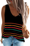 Summer Casual Knit Striped V Neck Tank Top Black