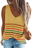 V Neck Knit Colorful Striped Tank Top Yellow