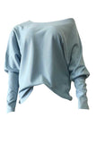 Casual Off Shoulder Dolman Sleeve Solid Sweater Blue