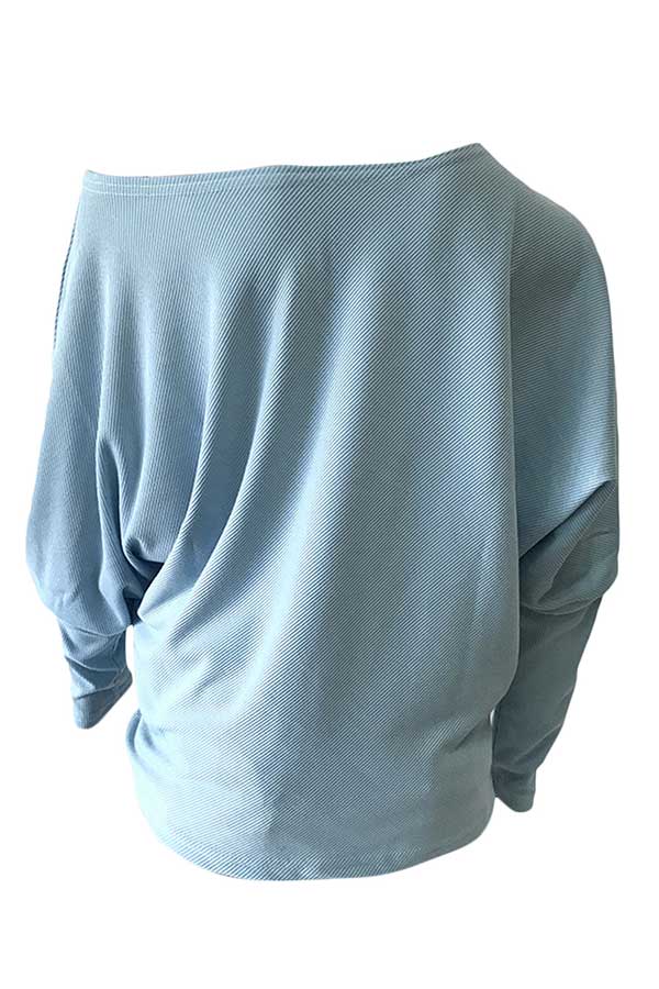 Casual Off Shoulder Dolman Sleeve Solid Sweater Blue
