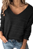 Solid V Neck Oversized Knit Pullover Sweater Black