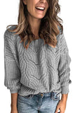Solid Loose Long Sleeve Crochet Sweater Gray