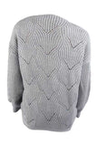 Solid Loose Long Sleeve Crochet Sweater Gray