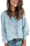 Solid Drop Shoulder Crochet Pullover Sweater Light Blue