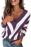 Plus Size V Neck Color Block Knit Sweater