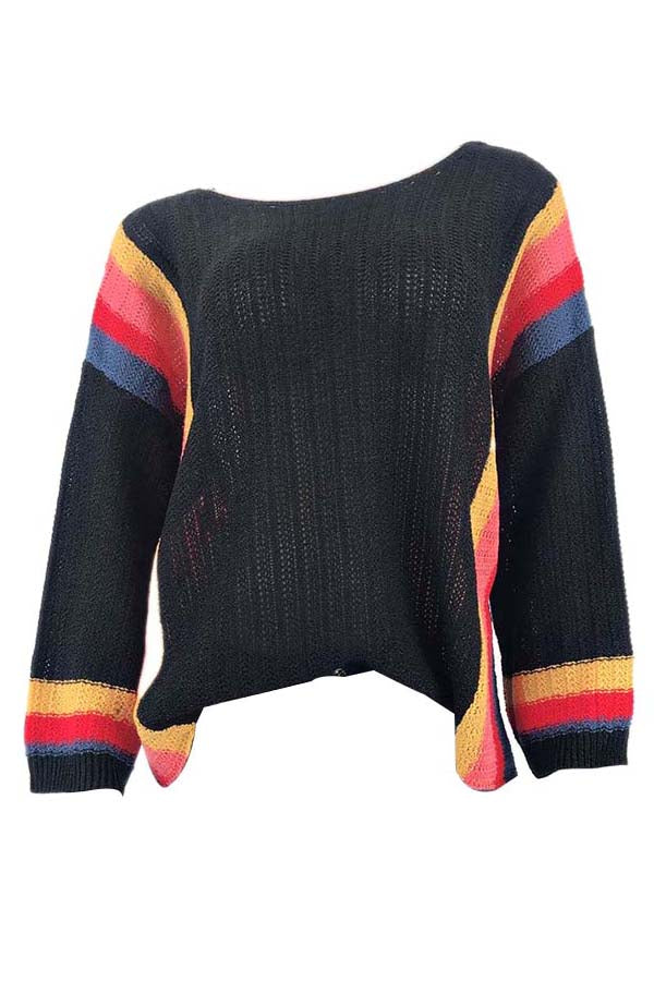Color Block Knit Pullover Sweater Black