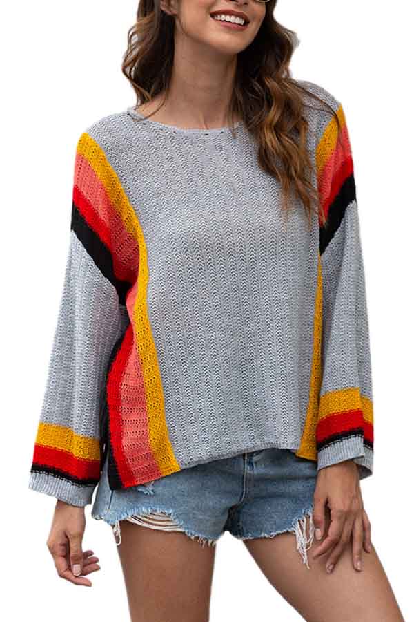 Color Block Slit Cut Out Oversized Sweater Gray