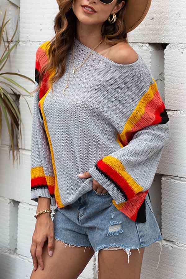 Color Block Slit Cut Out Oversized Sweater Gray