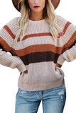Crew Neck Color Block Oversized Sweater Apricot