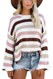 Color Block Striped Slit Knit Pullover Sweater