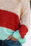 Casual Color Block Pullover Knit Sweater Apricot