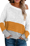 Drop Shoulder Color Block Oversized Pullover Sweater Ginger