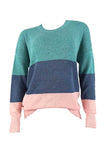 Casual Long Sleeve Color Block Oversized Sweater Turquoise