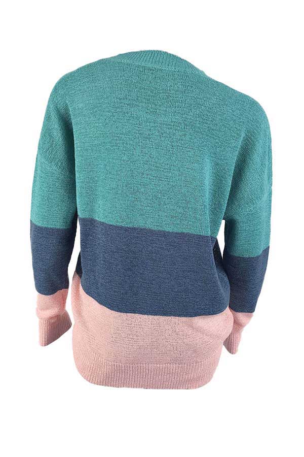 Casual Long Sleeve Color Block Oversized Sweater Turquoise