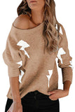 Casual Long Sleeve Lightning Print Pullover Sweater Brown