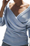 Casual Long Sleeve V Neck Solid Sweater Light Blue