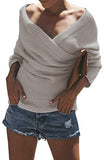 Faux Wrap Neck Raglan Sleeve Plain Sweater Light Grey
