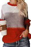 Color Block Long Sleeve Knit Casual Sweater Tangerine