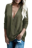 Casual Knit Long Sleeve Plain Sweater Olive