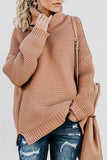High Neck Drop Sleeve Slit Side Pullover Sweater