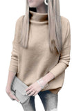 Casual Long Sleeve High Neck Pullover Sweater Khaki