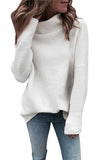 Solid Long Sleeve High Neck Pullover Sweater White
